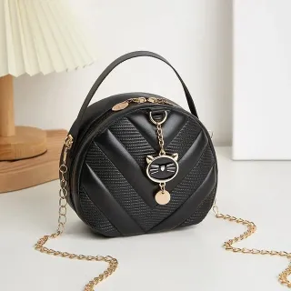 Crossbody Chain Shoulder Mini Cat Pendant Round Bags
